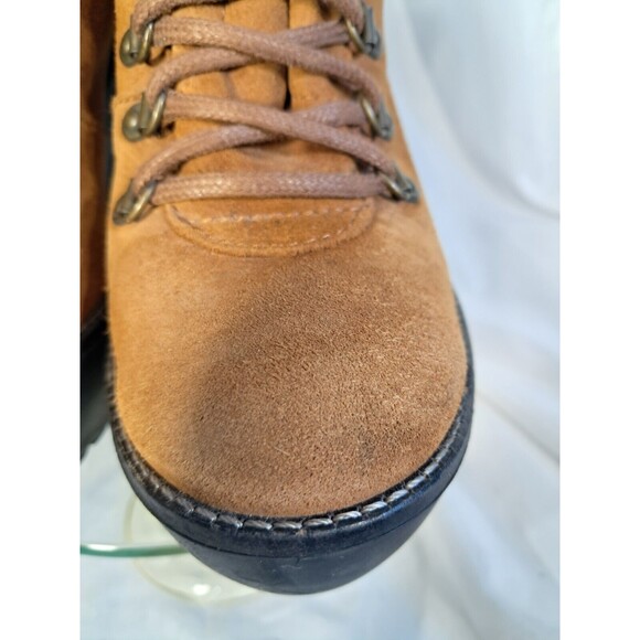 Polo Ralph Lauren Suede Helene Bootie Camel Sz 39 8.5  Platform Lug Chunky Heel - Picture 13 of 16